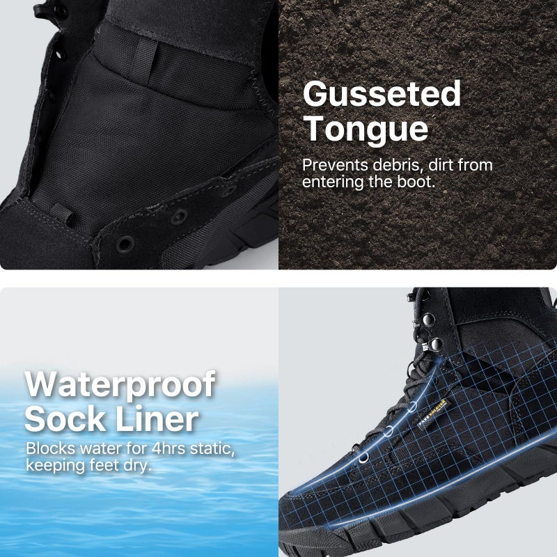 FREE SOLDIER Men's Durable Work Boots 6 Inches Lightweight Waterproof Hiking Boots Suede Leather Tactical Boots(Black US 7) - Image 5